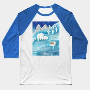 Snowmen and Polar Bears with Winter Landscape on a Snowy Day Illustration Baseball T-Shirt